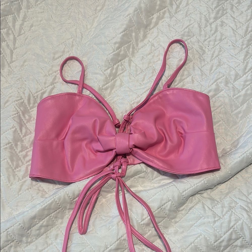 Pink Bow Tie Strap Top